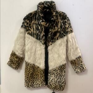 BLANKNYC COLORBLOCK LEAPORD PRINT FAUX‎ FUR COAT SIZE S